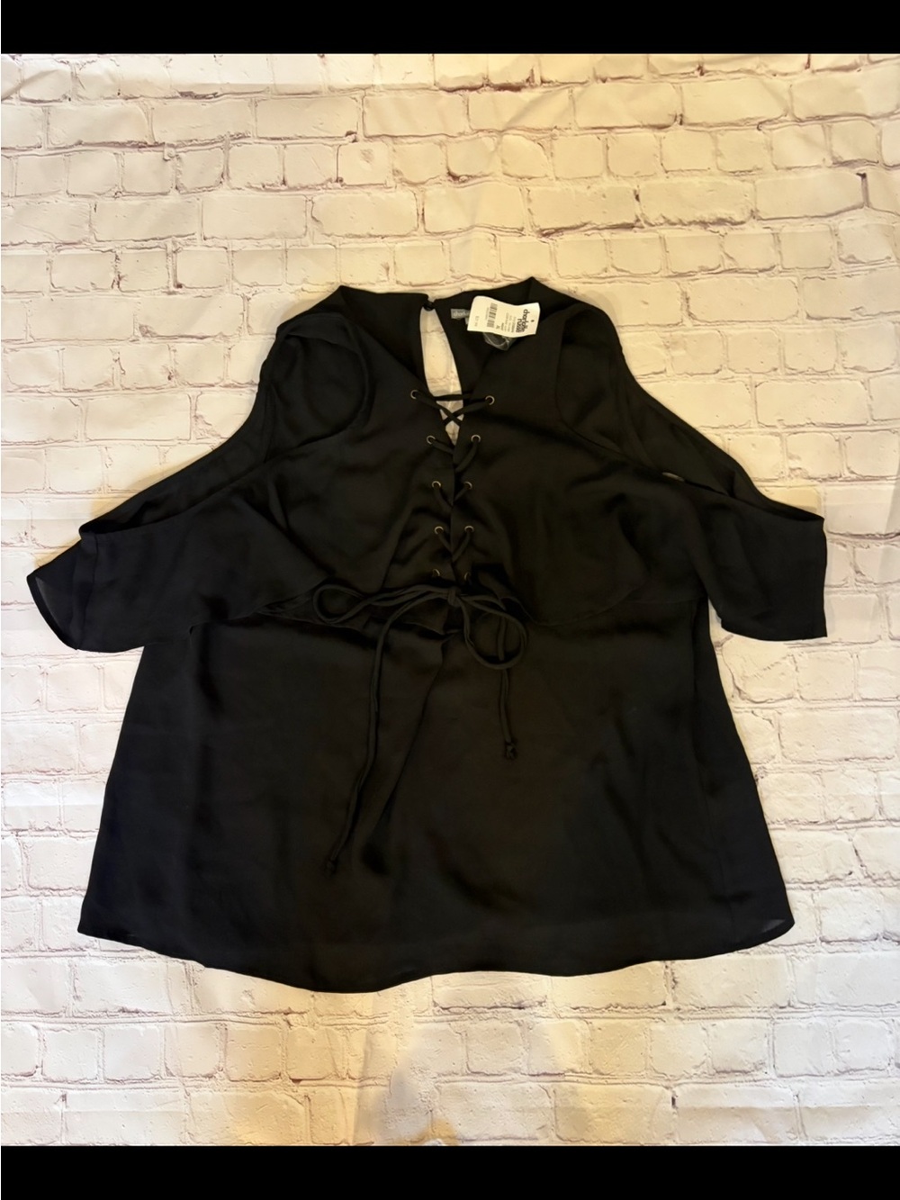 Charlotte Russe Black Cold-Shoulder Lace-Up Blouse